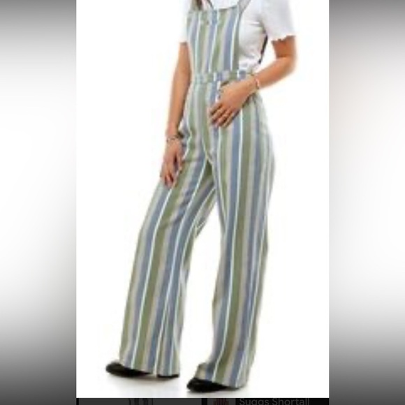 SAINT GERALDINE Pants - SAINT GERALDINE WOMENS Striped Overalls with Blue and Green Accents SMALL